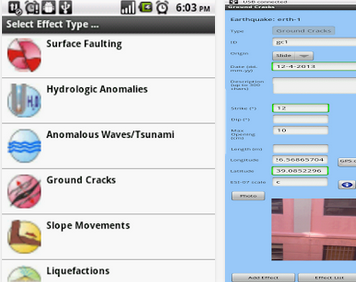Free Android app for generating field reports on earthquake-induced environmental effects