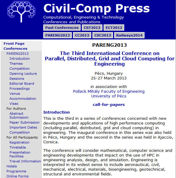The Third International Conference on Parallel, Distributed, Grid and Cloud Computing for Engineering