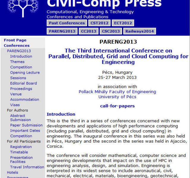 The Third International Conference on Parallel, Distributed, Grid and Cloud Computing for Engineering