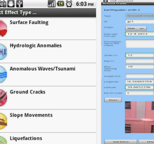 Free Android app for generating field reports on earthquake-induced environmental effects