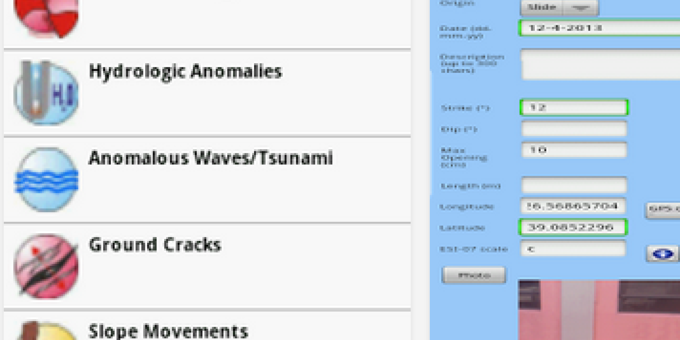 Free Android app for generating field reports on earthquake-induced environmental effects